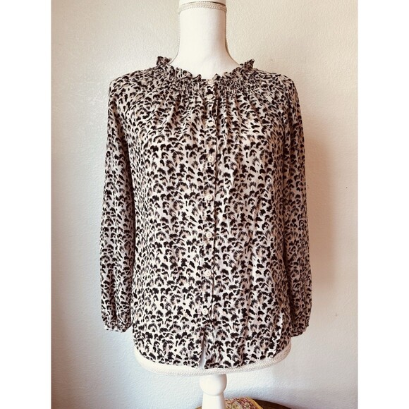 REBECCA TAYLOR $325 Leopard Cheetah 100% Silk Blouse XS Career Old Money Flowy - Picture 9 of 13